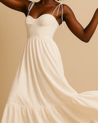 Isabella Ivory White Tie-Strap Maxi Dress