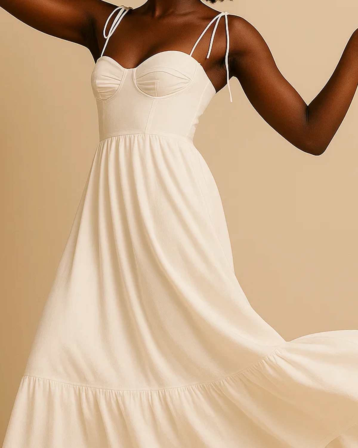 Isabella Ivory White Tie-Strap Maxi Dress