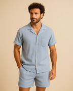 Men’s Cotton Muslin Pyjama Shorts Set – Lightweight Button-Up PJS