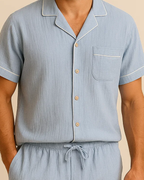 Men’s Cotton Muslin Pyjama Shorts Set – Lightweight Button-Up PJS