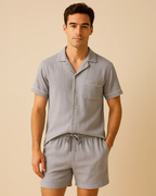 Men’s Cotton Muslin Pyjama Shorts Set – Lightweight Button-Up PJS