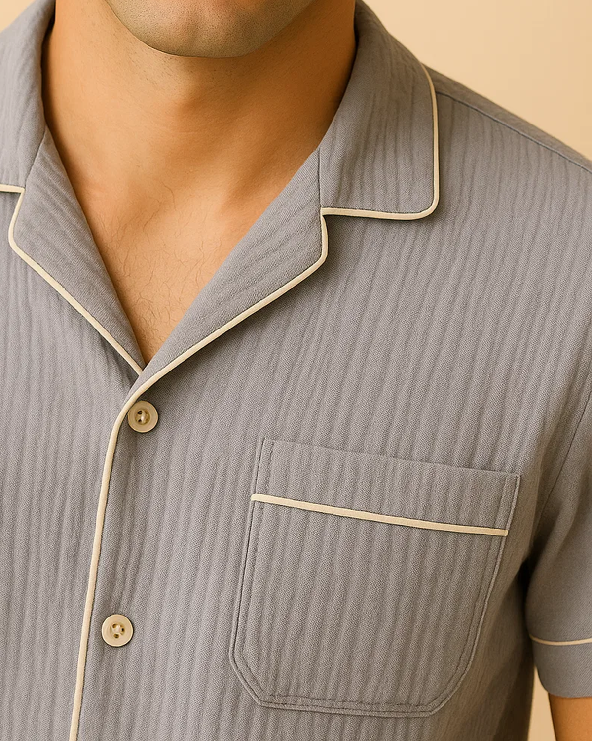 Men’s Cotton Muslin Pyjama Shorts Set – Lightweight Button-Up PJS