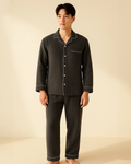 Men’s Cotton Muslin Long Pyjama Set – Lightweight Crepe Button-Up