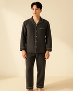 Men’s Cotton Muslin Long Pyjama Set – Lightweight Crepe Button-Up