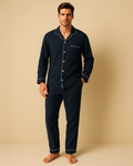 Men’s Cotton Muslin Long Pyjama Set – Lightweight Crepe Button-Up