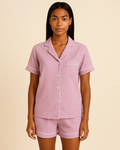 Women's Muslin Crepe Pyjama Shorts Set – Lightweight Cotton-Viscose Button-Up Sleepwear