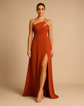 Serena Burnt Orange Dress for Wedding Guest - One Shoulder Asymmetric Maxi Dress