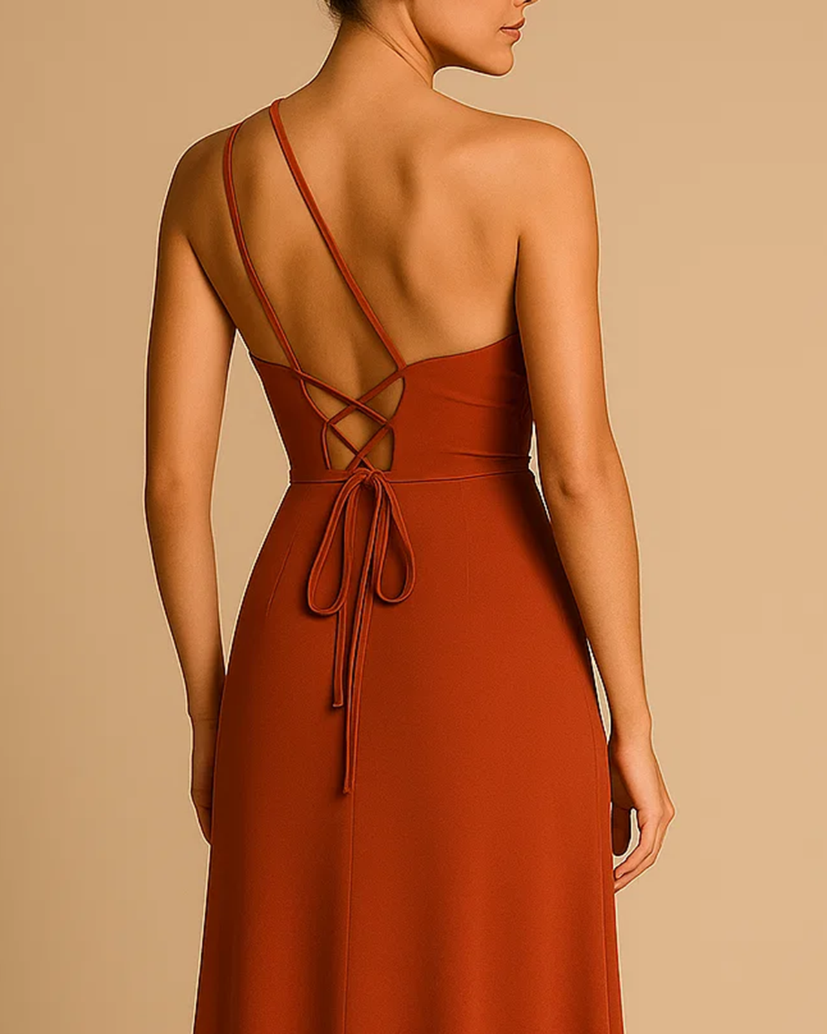 Serena Burnt Orange Dress for Wedding Guest - One Shoulder Asymmetric Maxi Dress