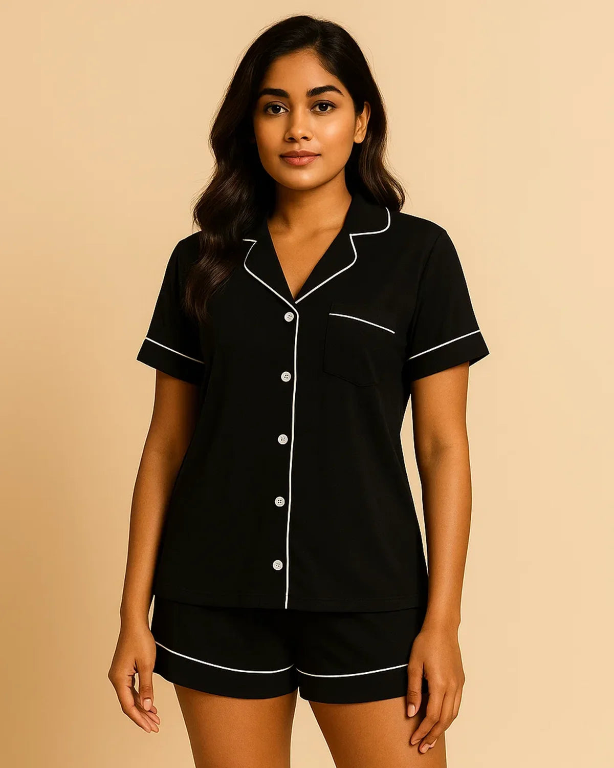 Short Sleeve Bamboo Shorts Pyjama Set – Lapel Button-Up Pyjamas for Summer