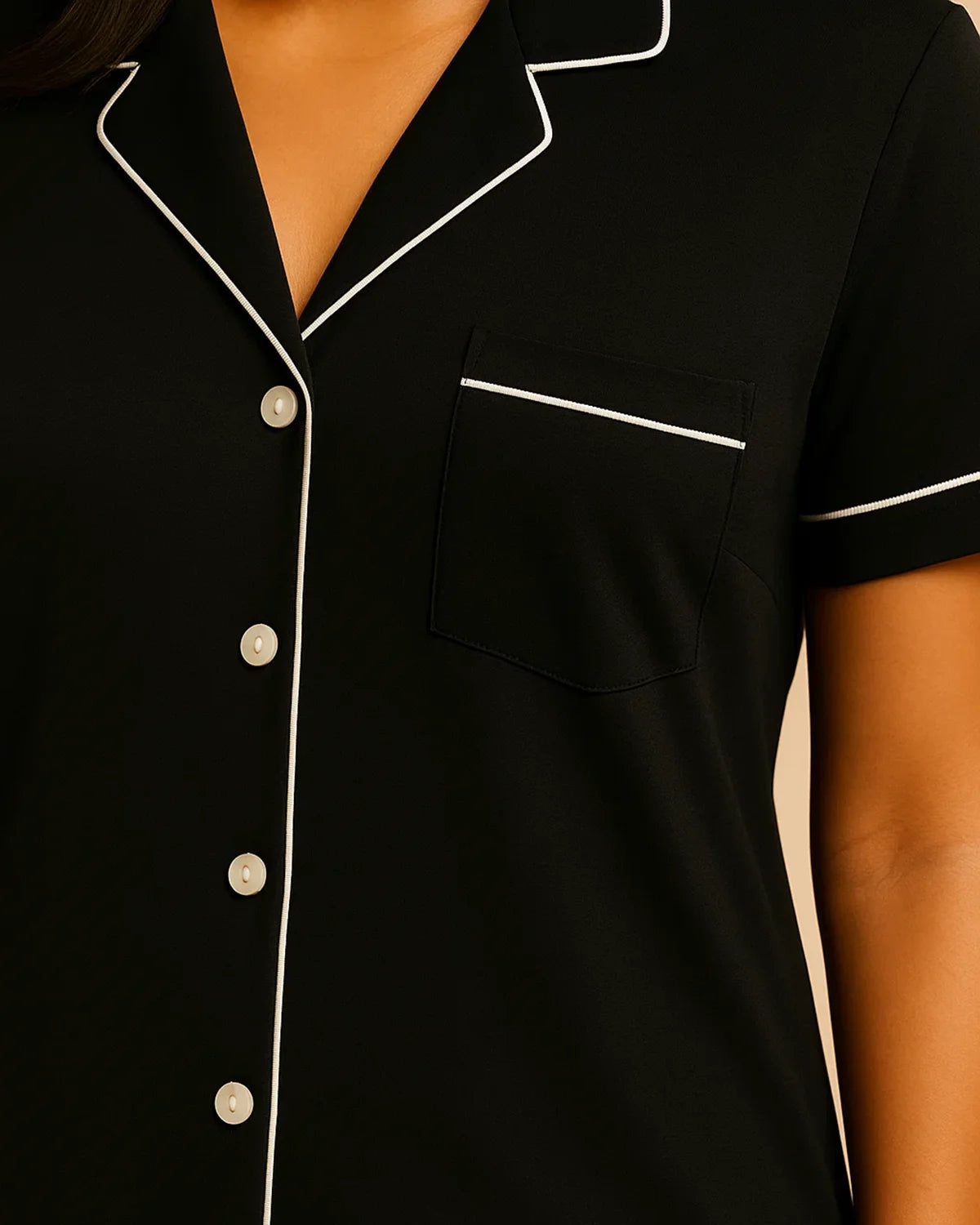 Short Sleeve Bamboo Shorts Pyjama Set – Lapel Button-Up Pyjamas for Summer