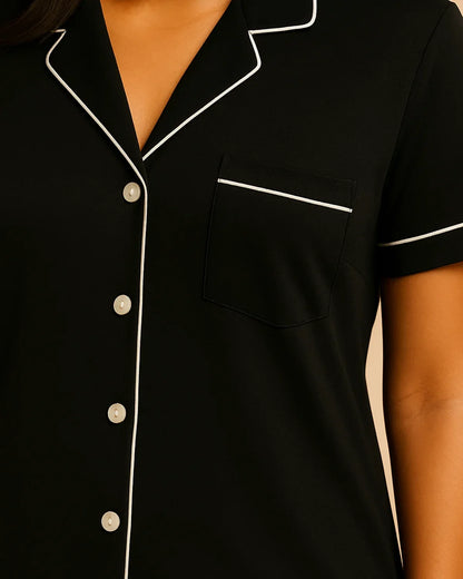 Short Sleeve Bamboo Shorts Pyjama Set – Lapel Button-Up Pyjamas for Summer