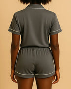 Short Sleeve Bamboo Shorts Pyjama Set – Lapel Button-Up Pyjamas for Summer