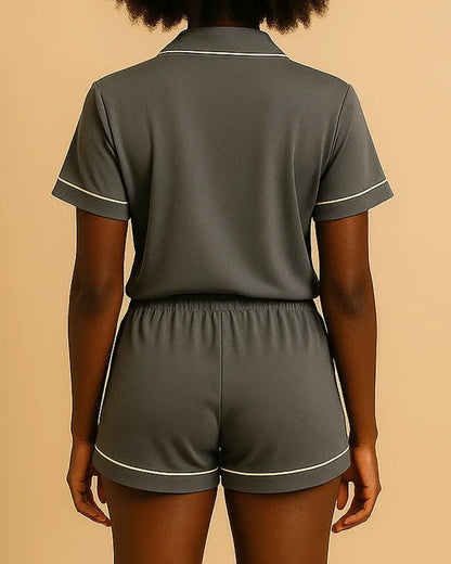 Short Sleeve Bamboo Shorts Pyjama Set – Lapel Button-Up Pyjamas for Summer