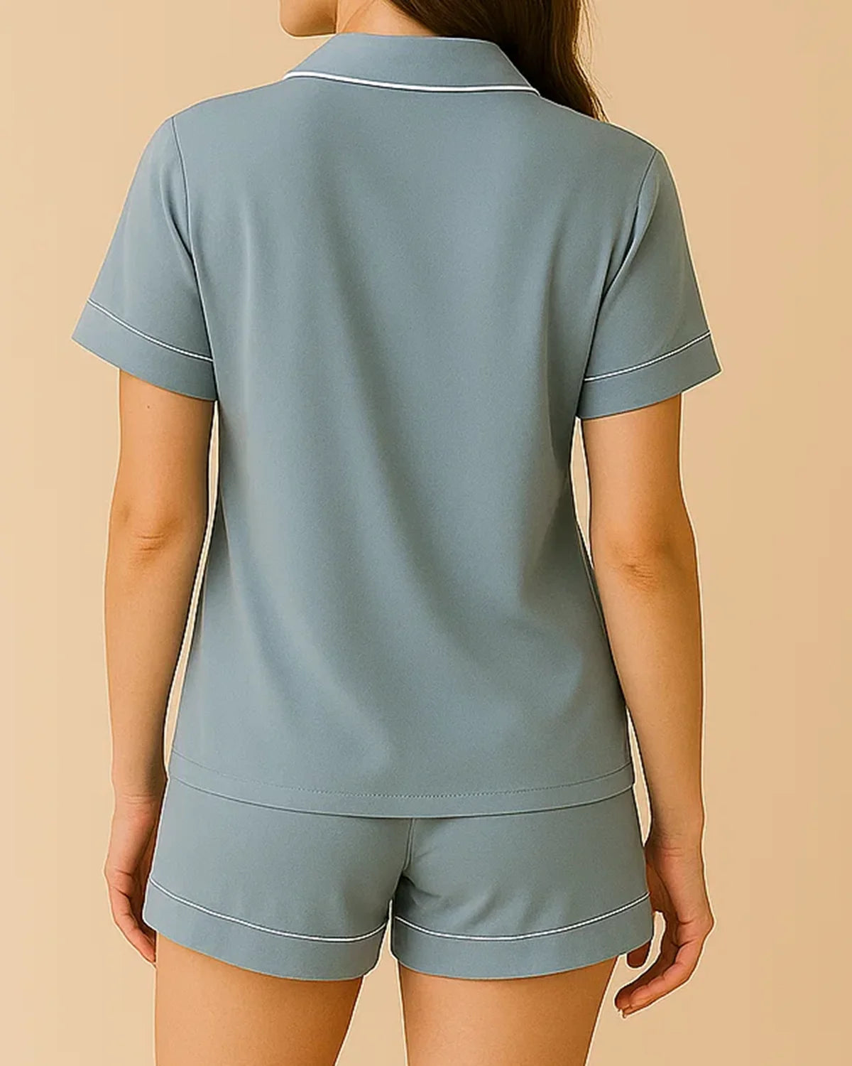 Short Sleeve Bamboo Shorts Pyjama Set – Lapel Button-Up Pyjamas for Summer