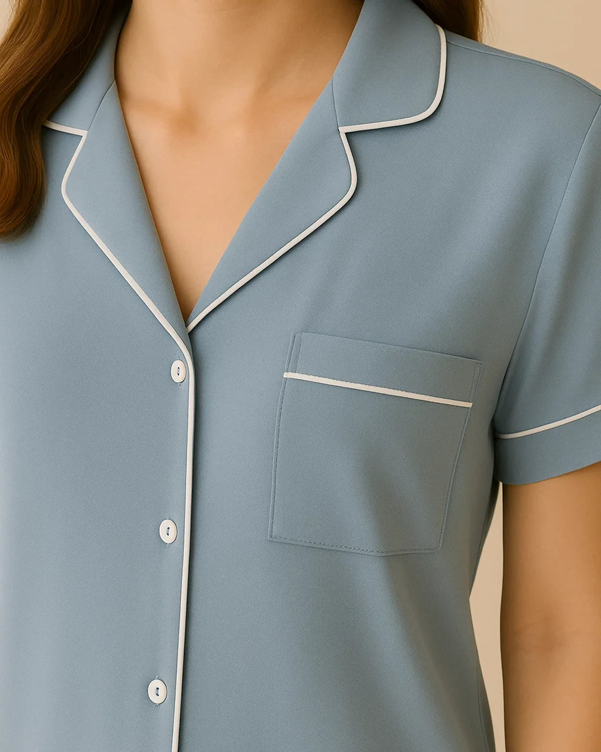 Short Sleeve Bamboo Shorts Pyjama Set – Lapel Button-Up Pyjamas for Summer