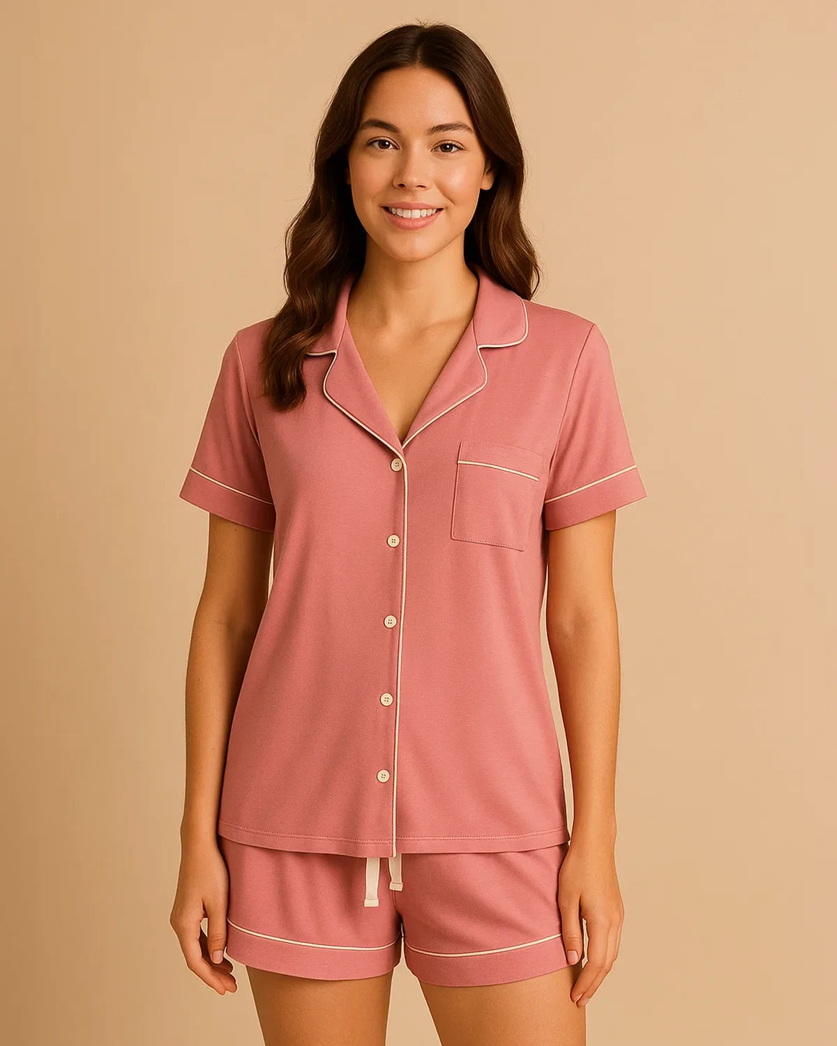 Short Sleeve Bamboo Shorts Pyjama Set – Lapel Button-Up Pyjamas for Summer
