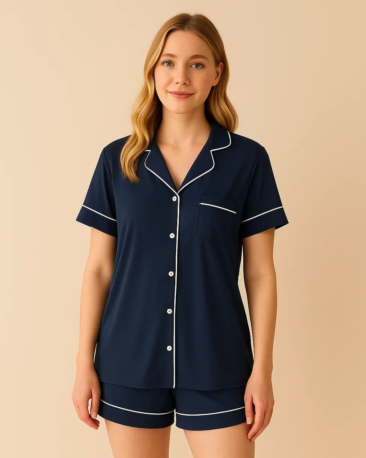 Short Sleeve Bamboo Shorts Pyjama Set – Lapel Button-Up Pyjamas for Summer