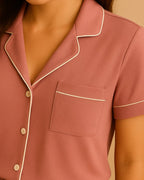 Short Sleeve Bamboo Shorts Pyjama Set – Lapel Button-Up Pyjamas for Summer