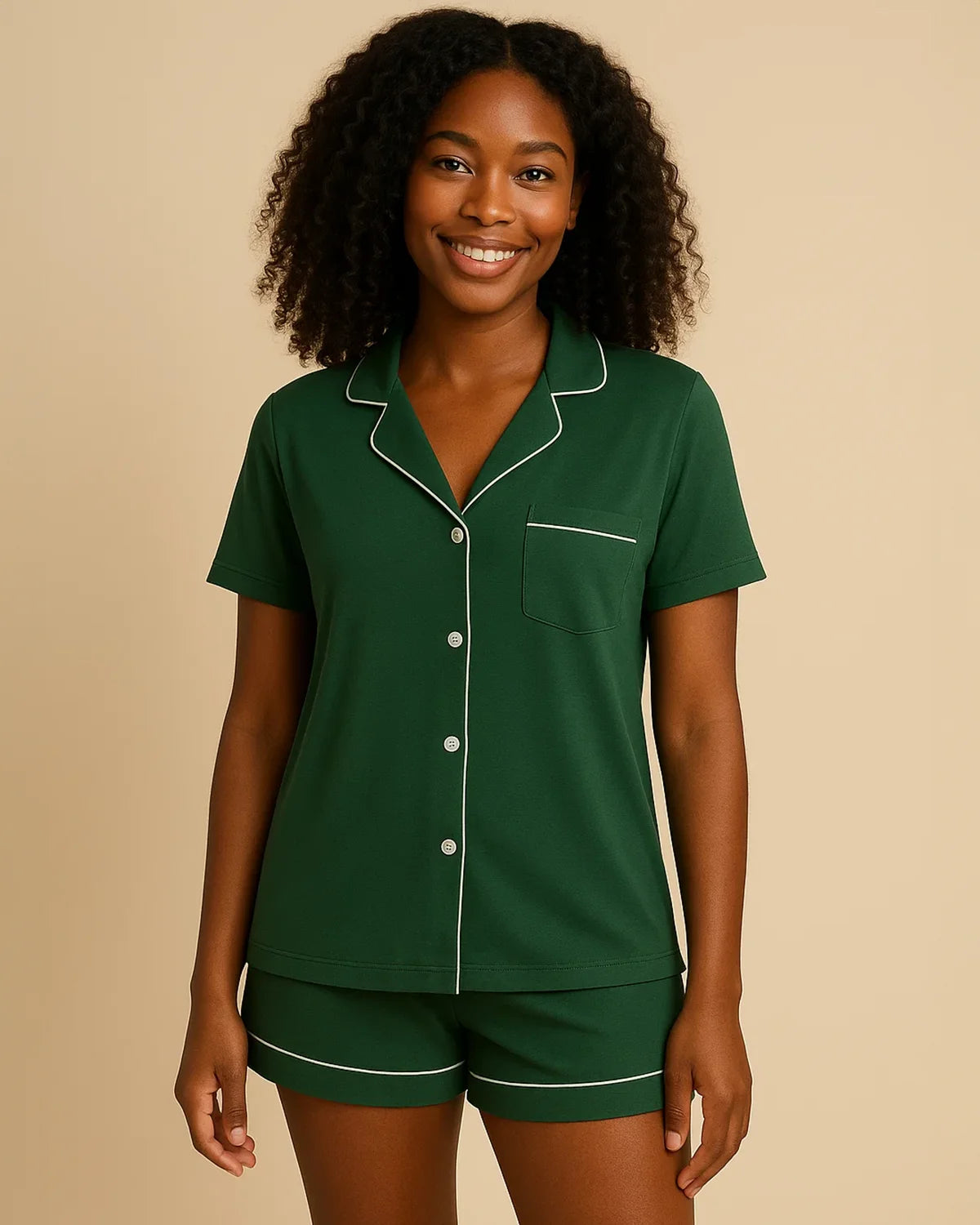 Short Sleeve Bamboo Shorts Pyjama Set – Lapel Button-Up Pyjamas for Summer