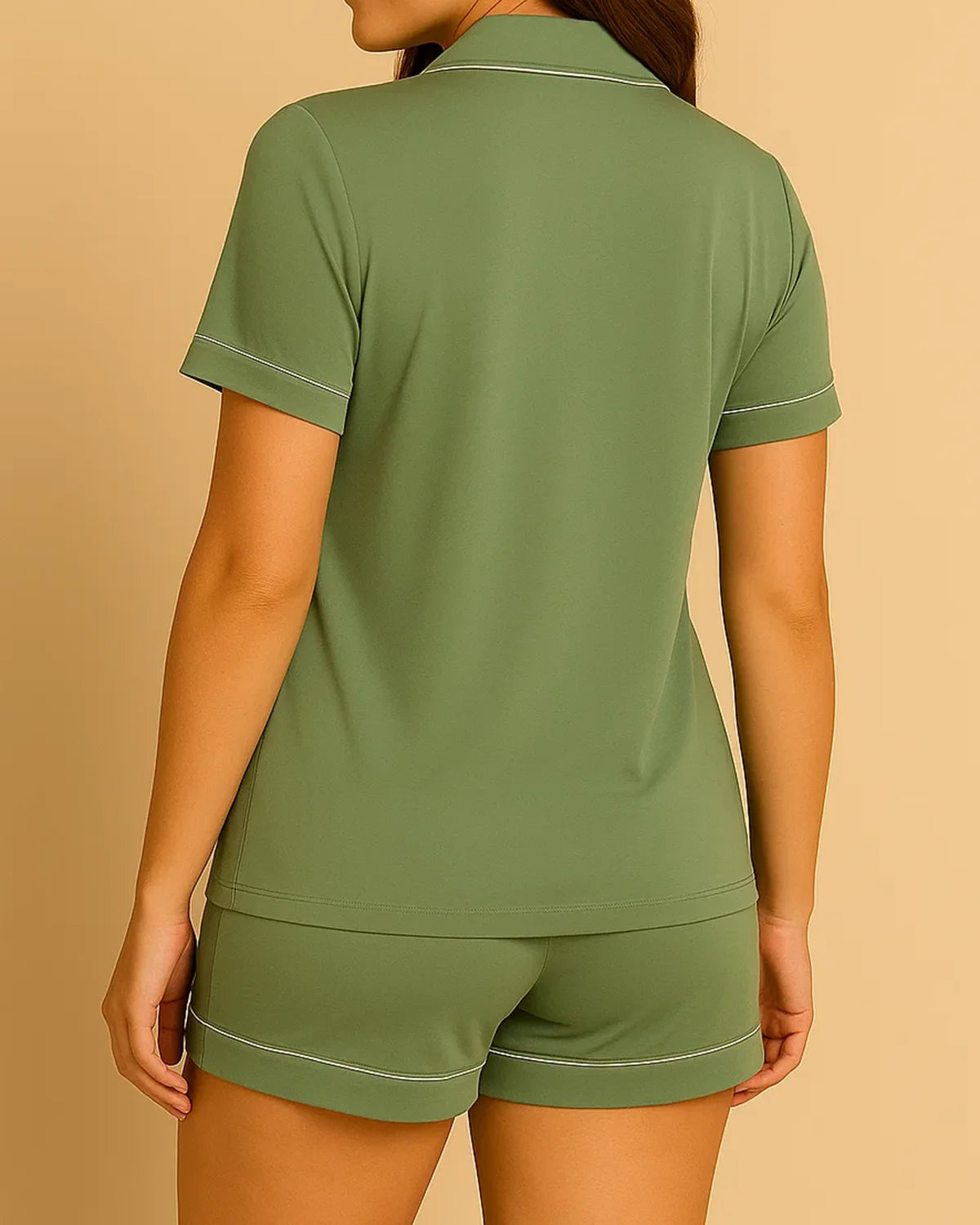 Short Sleeve Bamboo Shorts Pyjama Set – Lapel Button-Up Pyjamas for Summer