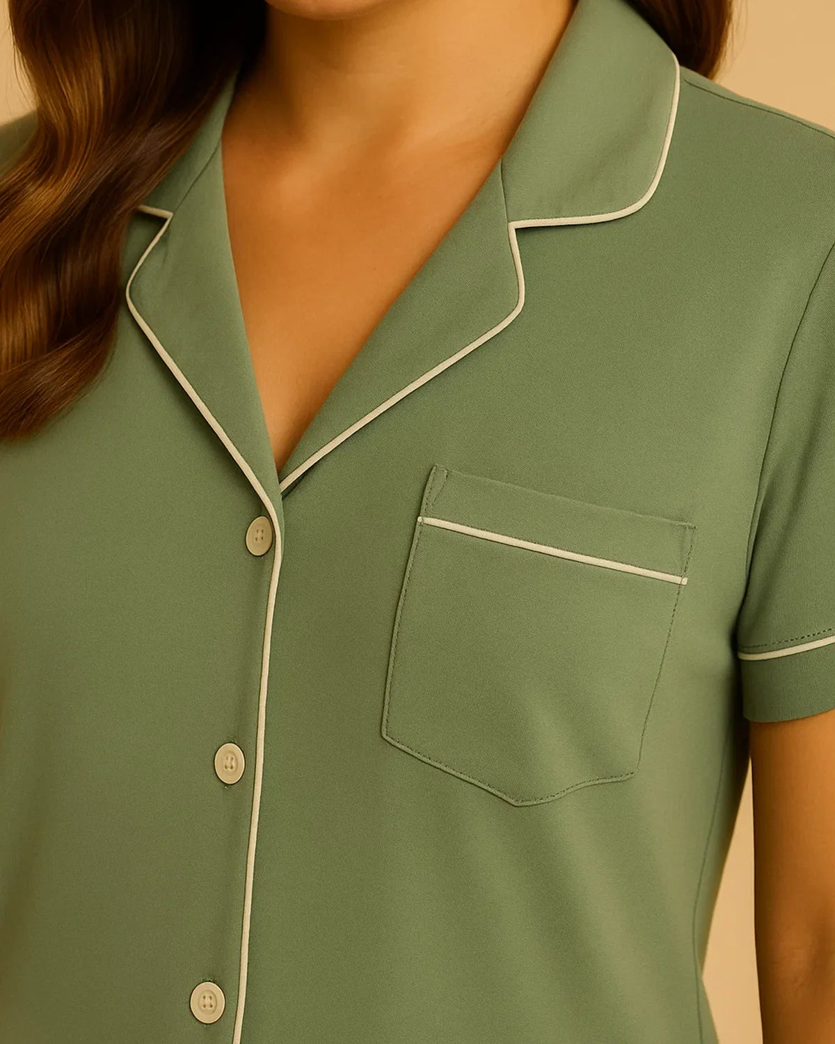 Short Sleeve Bamboo Shorts Pyjama Set – Lapel Button-Up Pyjamas for Summer