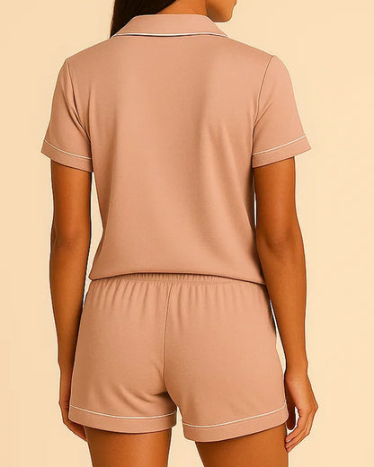 Short Sleeve Bamboo Shorts Pyjama Set – Lapel Button-Up Pyjamas for Summer
