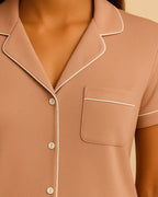 Short Sleeve Bamboo Shorts Pyjama Set – Lapel Button-Up Pyjamas for Summer