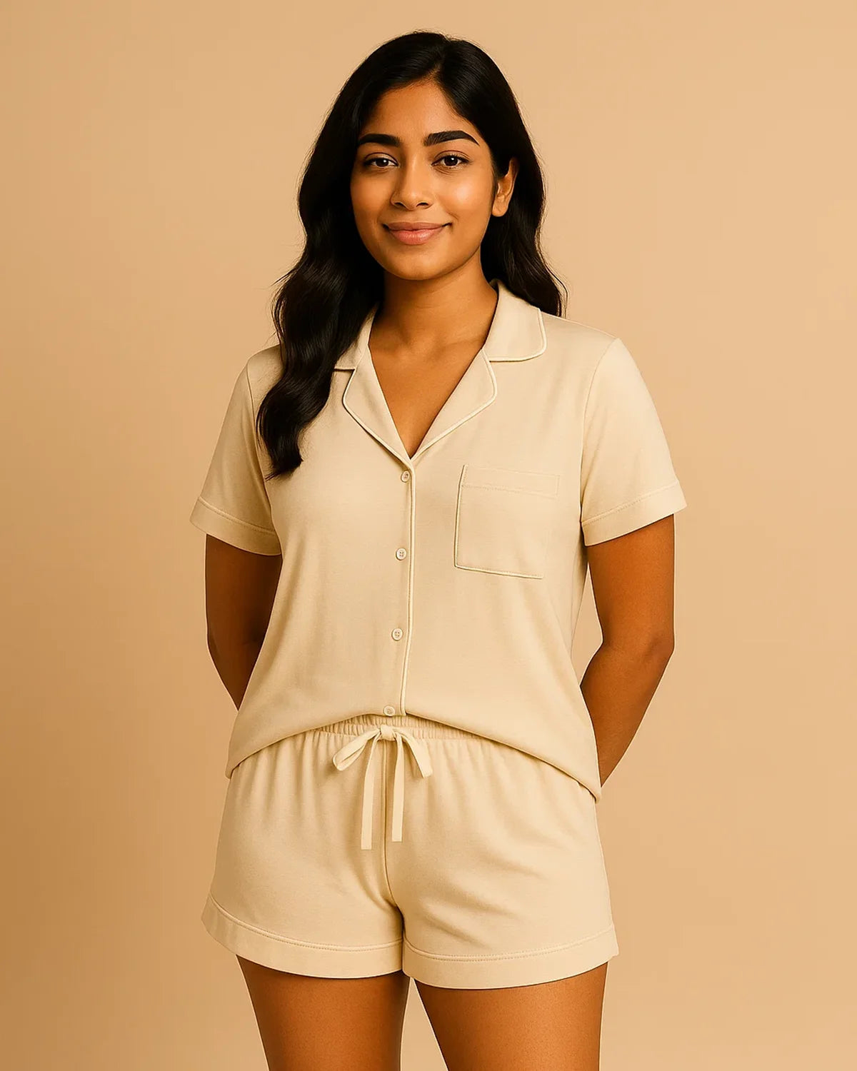 Short Sleeve Bamboo Shorts Pyjama Set – Lapel Button-Up Pyjamas for Summer