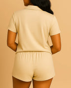 Short Sleeve Bamboo Shorts Pyjama Set – Lapel Button-Up Pyjamas for Summer