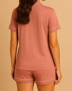 Short Sleeve Bamboo Shorts Pyjama Set – Lapel Button-Up Pyjamas for Summer
