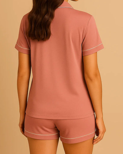 Short Sleeve Bamboo Shorts Pyjama Set – Lapel Button-Up Pyjamas for Summer
