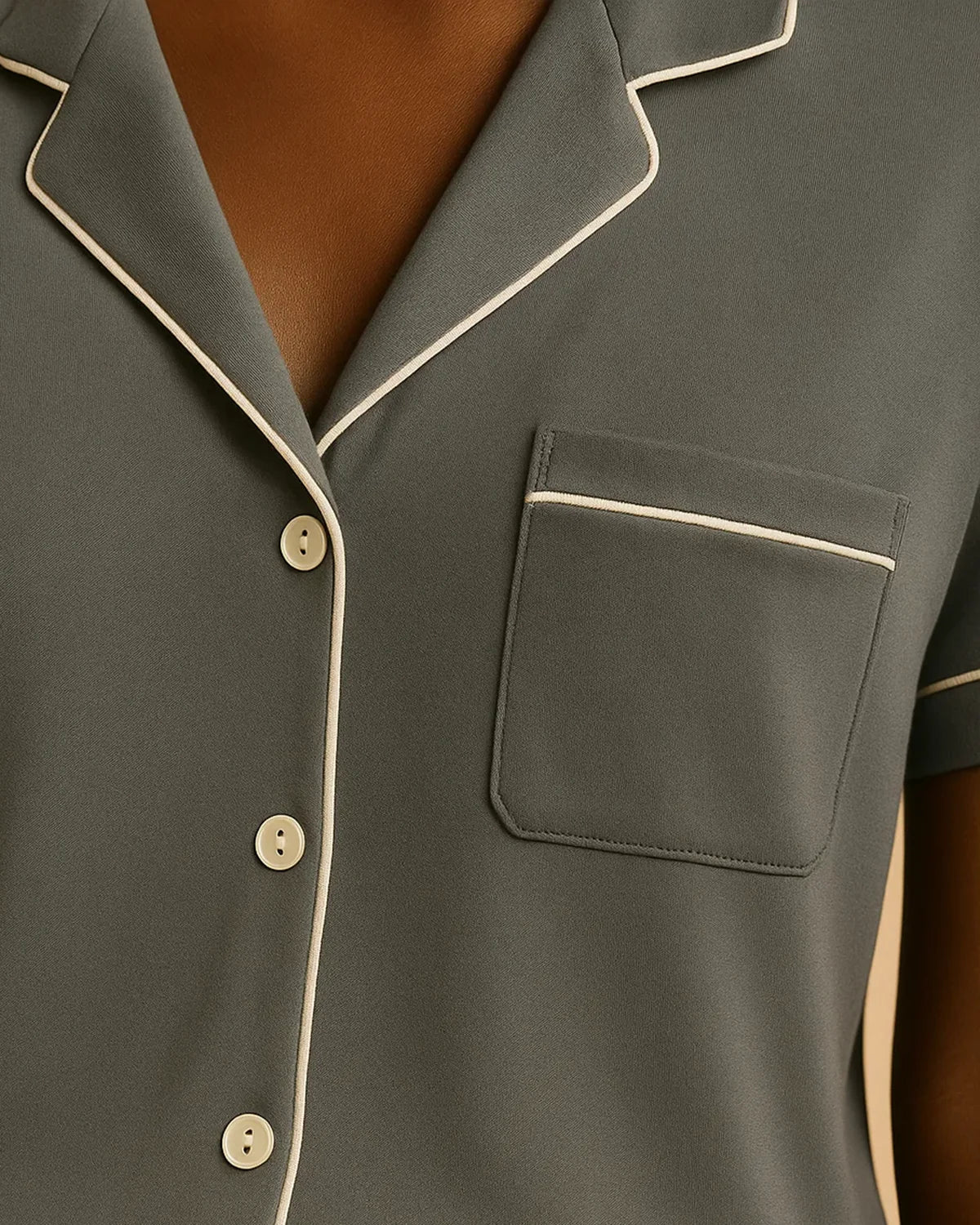 Short Sleeve Bamboo Shorts Pyjama Set – Lapel Button-Up Pyjamas for Summer