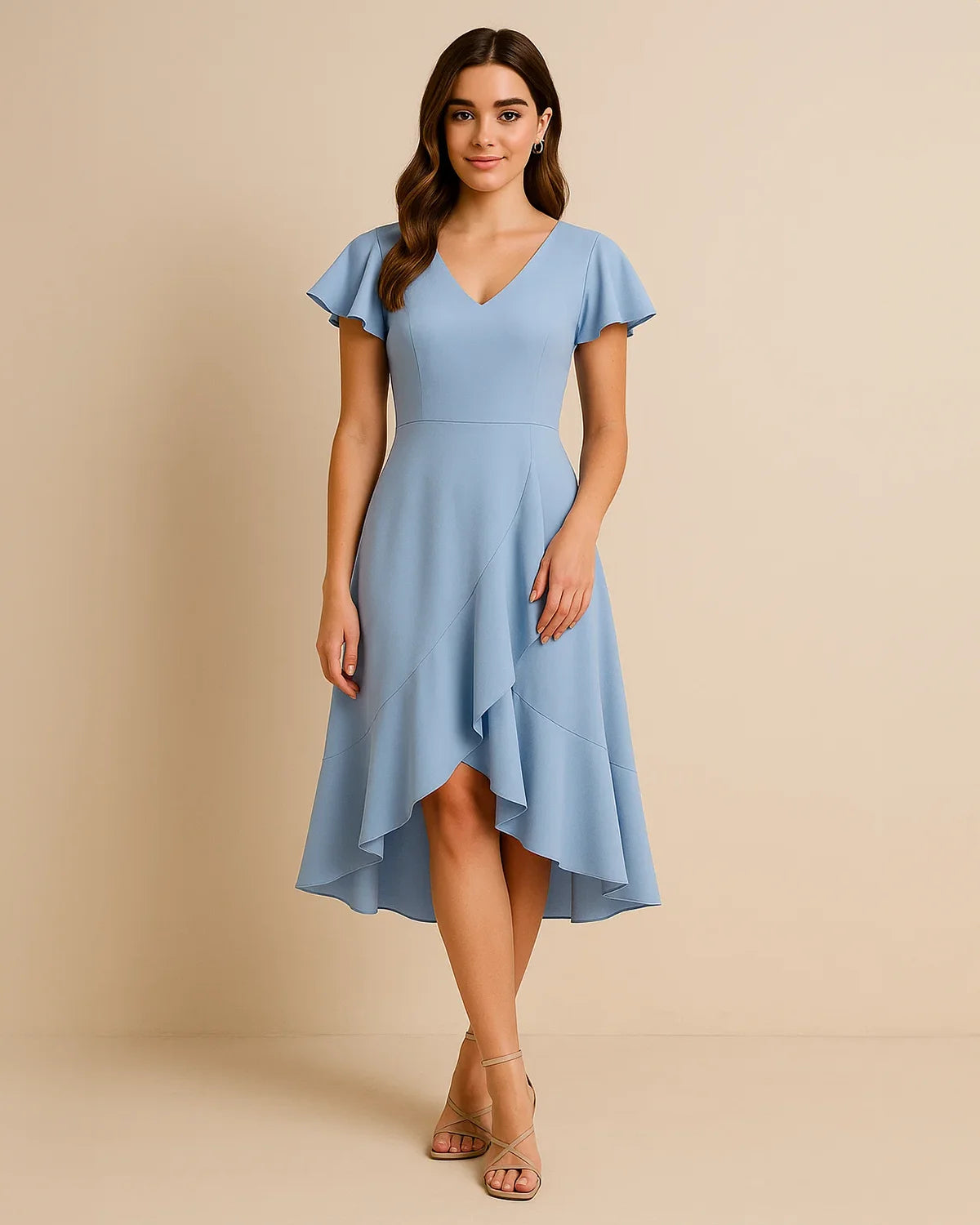 Isla Pastel Blue Midi Dress | Flutter Sleeve Ruffle Hem Dress for Summer