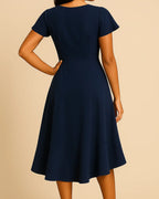 Isla Navy Midi Dress | Elegant Flutter Sleeve Evening Dress