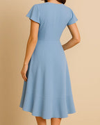 Isla Pastel Blue Midi Dress | Flutter Sleeve Ruffle Hem Dress for Summer