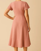 Isla Blush Pink Midi Dress | Flutter Sleeve Wedding Guest Dress