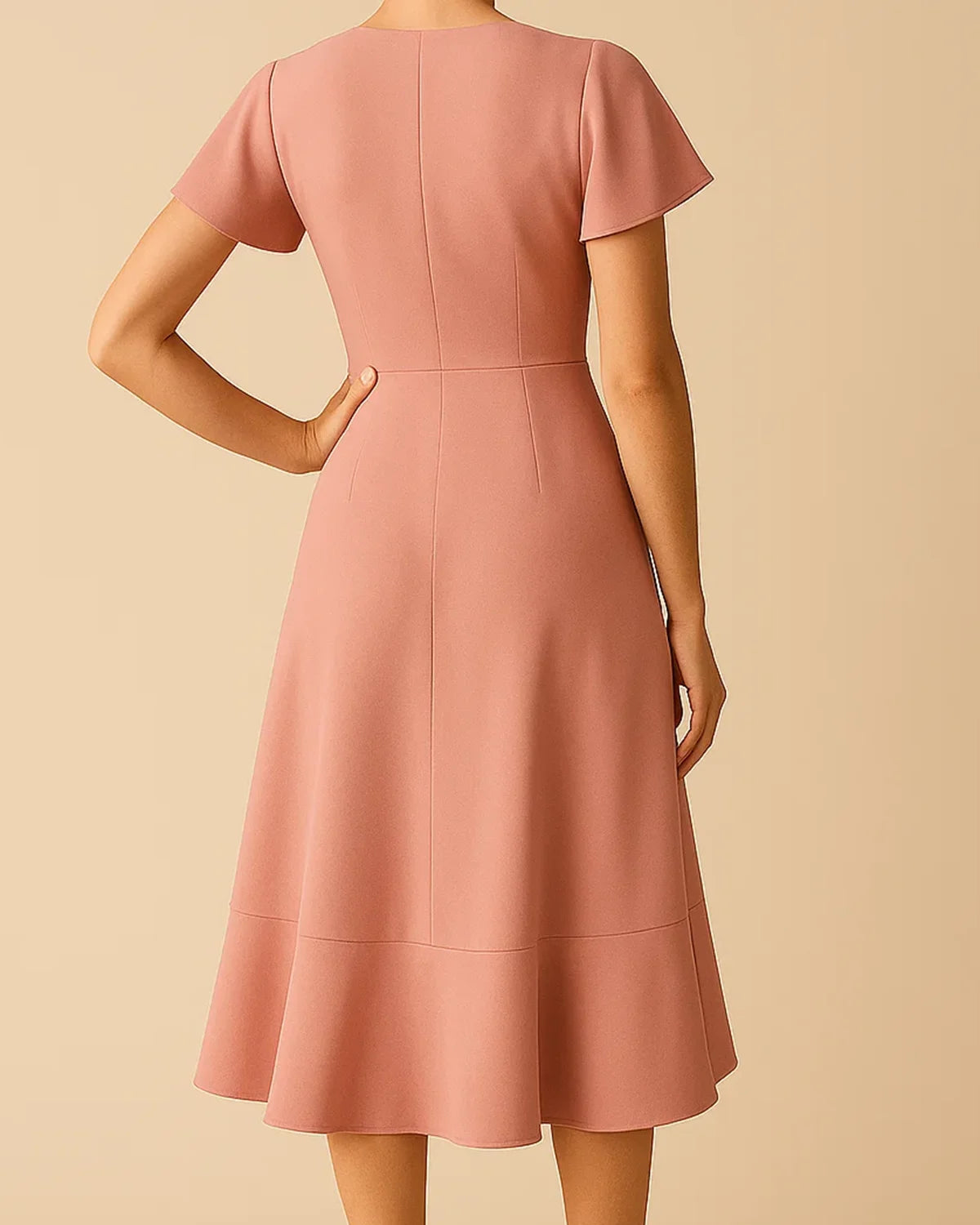 Isla Blush Pink Midi Dress | Flutter Sleeve Wedding Guest Dress