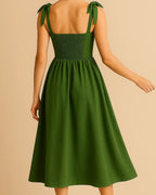 Elise Cotton Midi Dress in Forest Green | Elegant Summer Dress with Pockets