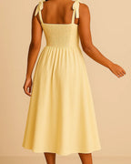 Elise Cotton Midi Dress in Butter Yellow | Chic Tie-Strap Summer Dress