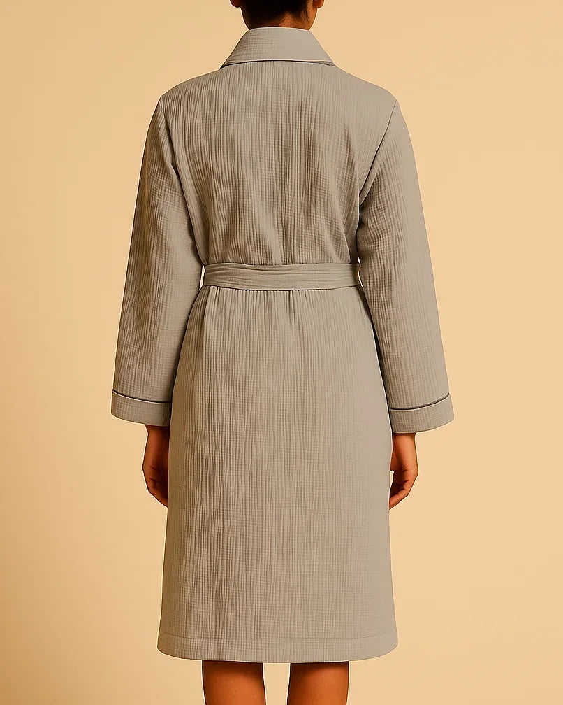 Women Organic Muslin Cotton Robe - Lightweight Breathable Ladies Dressing Gown