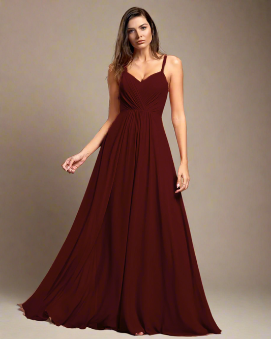 ADKN Odette Pleated Backless Burnt Orange Maxi Formal Dress XS / Wine Red Burgundy