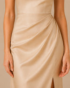 Chelle Champagne Satin Maxi Dress with Detachable Bows | Recycled Satin Dress