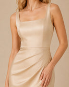 Chelle Champagne Satin Maxi Dress with Detachable Bows | Recycled Satin Dress