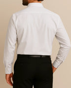Back view of classic white men’s shirt – sustainable and breathable long sleeve design