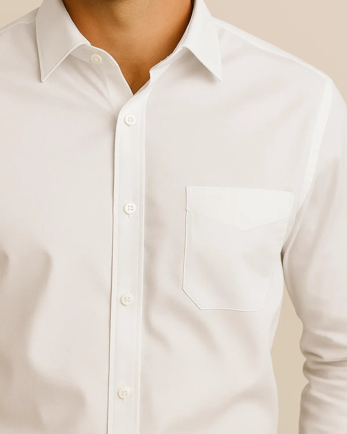 Close-up of white shirt fabric – bamboo blend weave with crisp clean finish