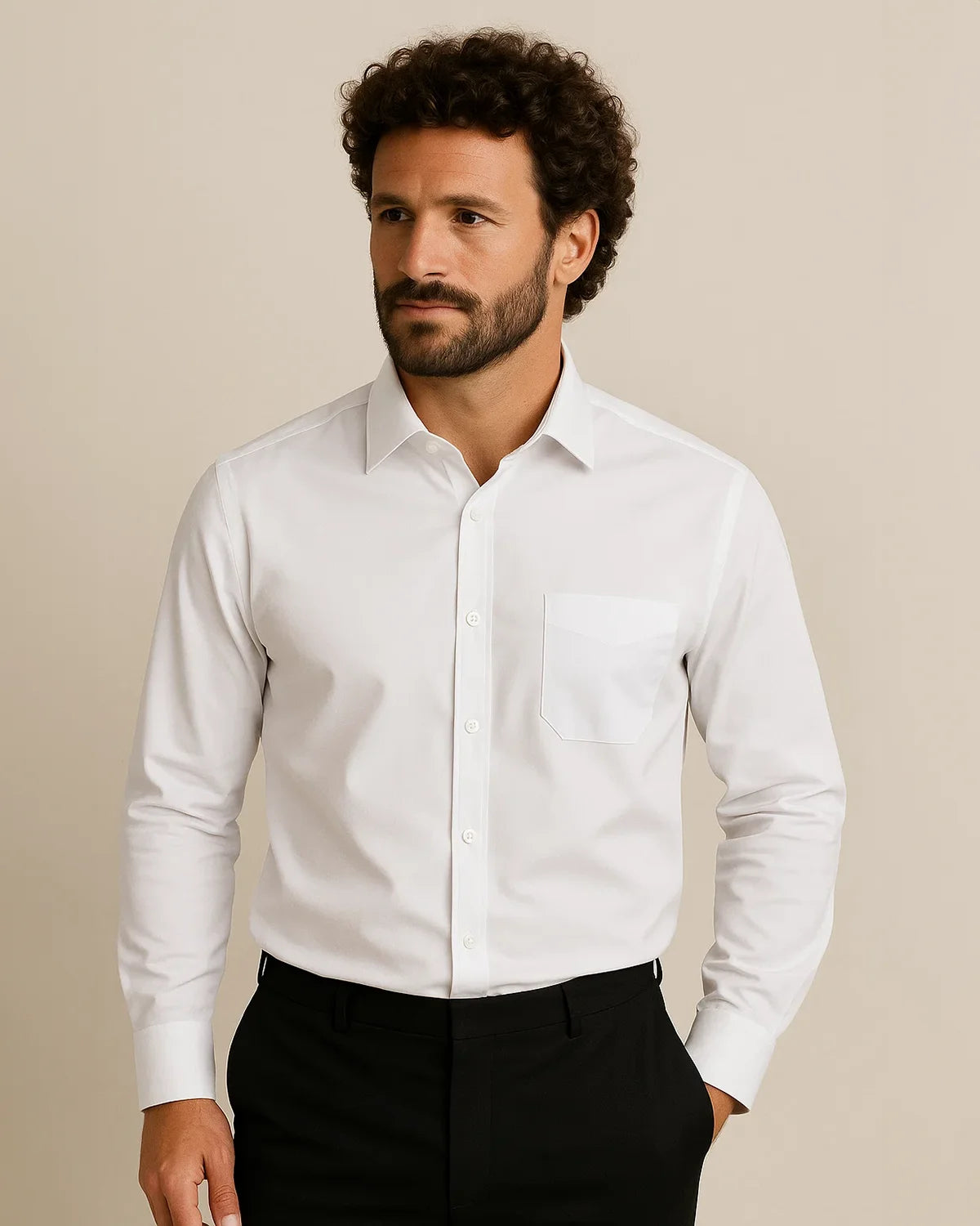 Front-facing white Elston Classic shirt – timeless men’s bamboo dress shirt
