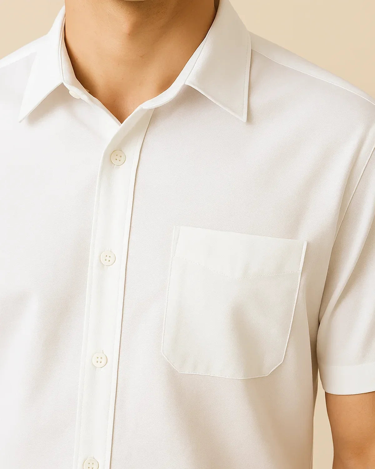 Close-up fabric texture of white bamboo shirt – crisp, clean, sustainable finish