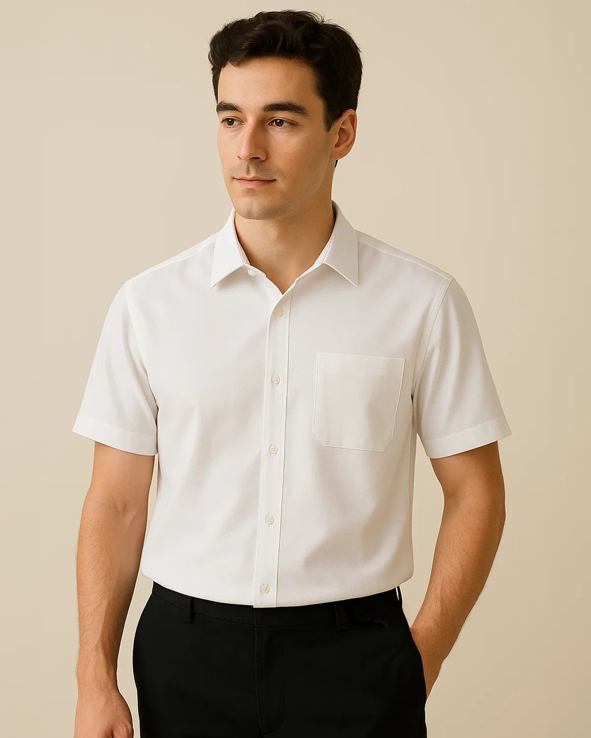 White bamboo short sleeve shirt for men – breathable eco-friendly summer shirt by ADKN