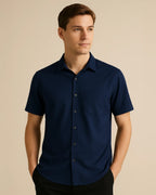 Navy short sleeve bamboo shirt for men – Elston Coastal smart casual style