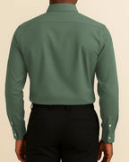 Back view of olive green bamboo shirt – Elston Earthtone men’s eco-friendly long sleeve shirt